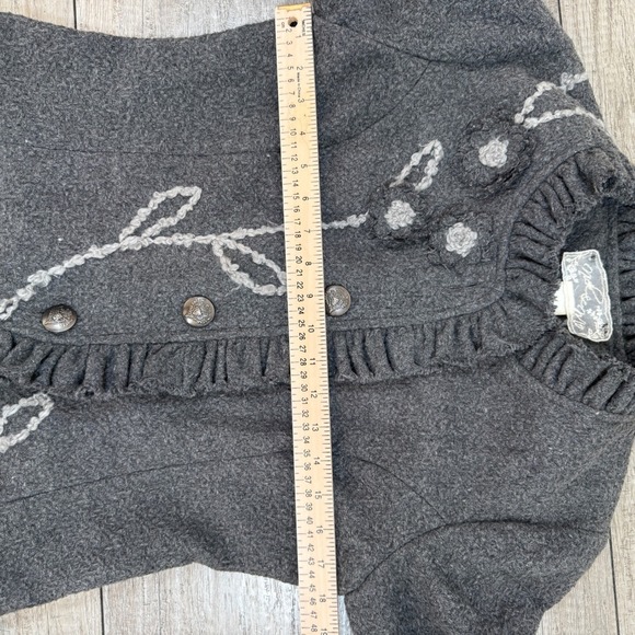 My Best Me Gray Wool Blend Jacket Ruffle Trim Floral Applique Medium - Picture 5 of 9